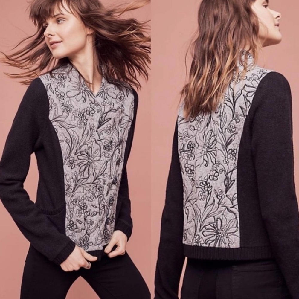Anthropologie NWT Knitted & Knotted Floral Embroidered Bomber Jacket Size S